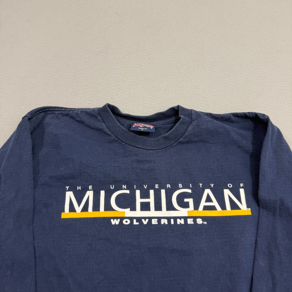 Vintage University of Michigan Wolverines Long Sleeve Shirt Men's Large Blue 90s - Picture 3 of 10